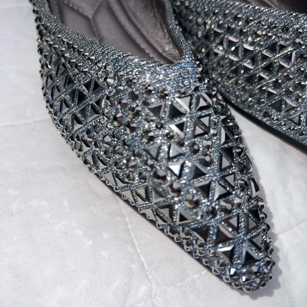 Rivets Flats Pointed Toe Glitter Beading Ballerian Shoes Shallow Mouth Sequined